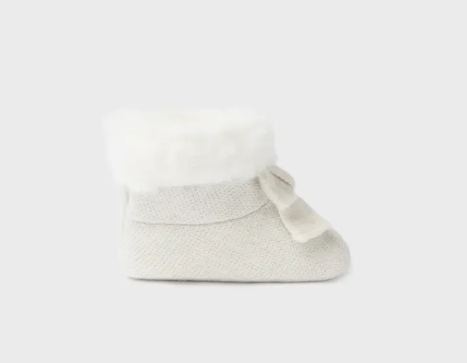 9686 Mayoral Baby Girls Faux Fur Lined Knit Booties - Champagne