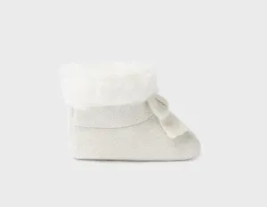 9686 Mayoral Baby Girls Faux Fur Lined Knit Booties - Champagne
