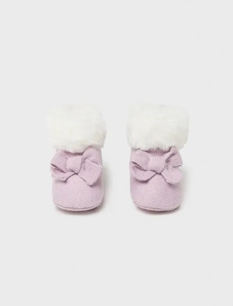 9686 Mayoral Baby Girls Faux Fur Lined Knit Booties - Violet Mauve