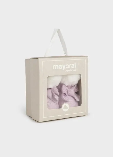 9686 Mayoral Baby Girls Faux Fur Lined Knit Booties - Violet Mauve