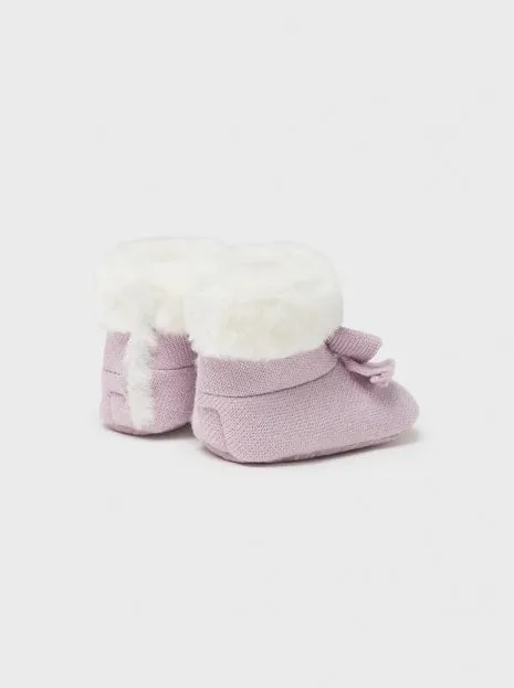 9686 Mayoral Baby Girls Faux Fur Lined Knit Booties - Violet Mauve