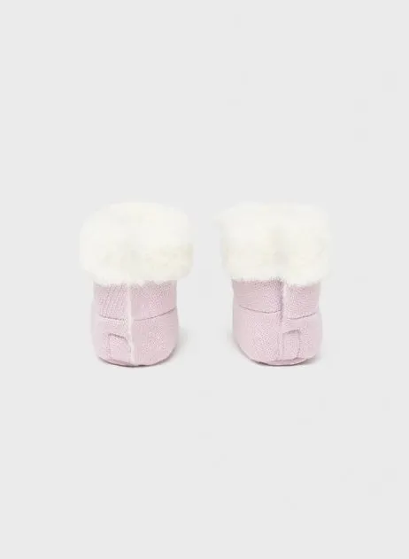 9686 Mayoral Baby Girls Faux Fur Lined Knit Booties - Violet Mauve