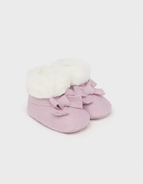9686 Mayoral Baby Girls Faux Fur Lined Knit Booties - Violet Mauve