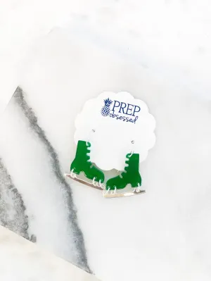 Acrylic Ice Skate Dangle Earrings - Green