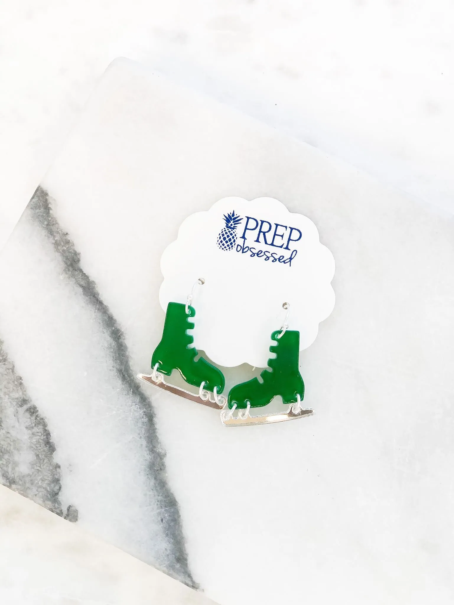 Acrylic Ice Skate Dangle Earrings - Green