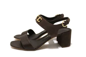 Authentic NEW Salvatore Ferragamo Brown Calf Leather with Muschio Suede Cayla 55 Sandal Size 9C