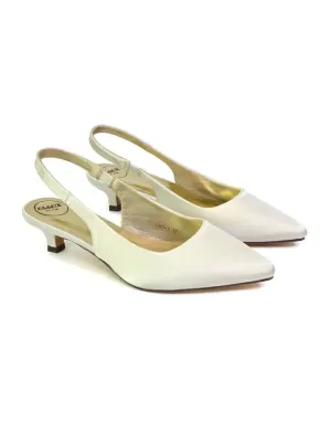 Avalone Pointed Toe Sling Back Strappy Sandals Bridal Shoes with Kitten Heel in Ivory