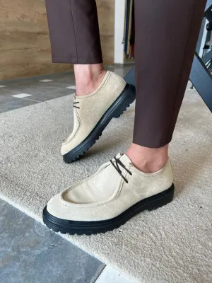 Beige Laced Suede Shoes for Men by GentWith.com