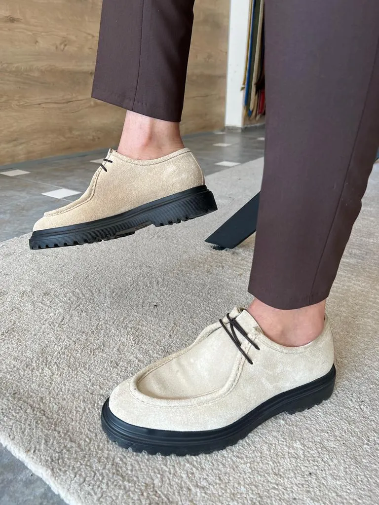 Beige Laced Suede Shoes for Men by GentWith.com