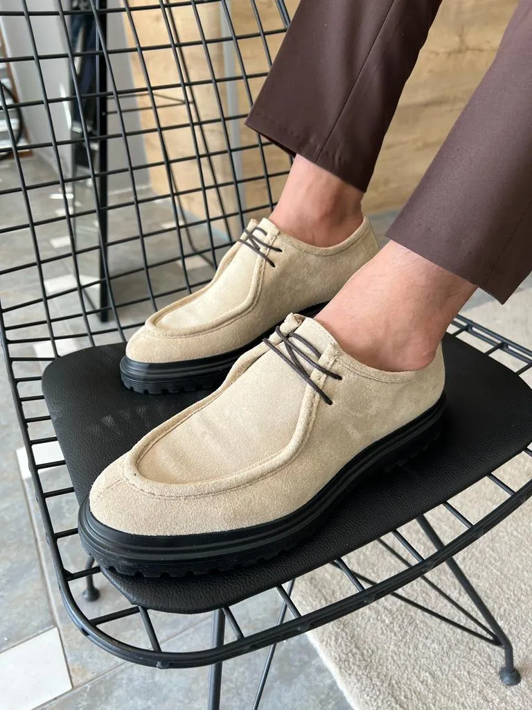 Beige Laced Suede Shoes for Men by GentWith.com