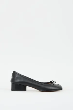 Black Leather Tabi Ballerina Heeled Flat