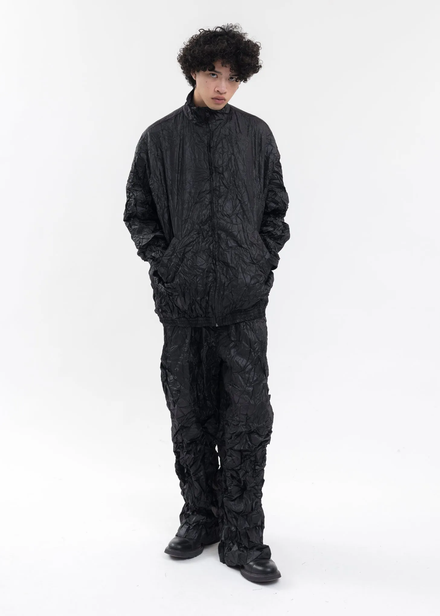 BLACK MENS CRINKLED TRAINING JUMPER