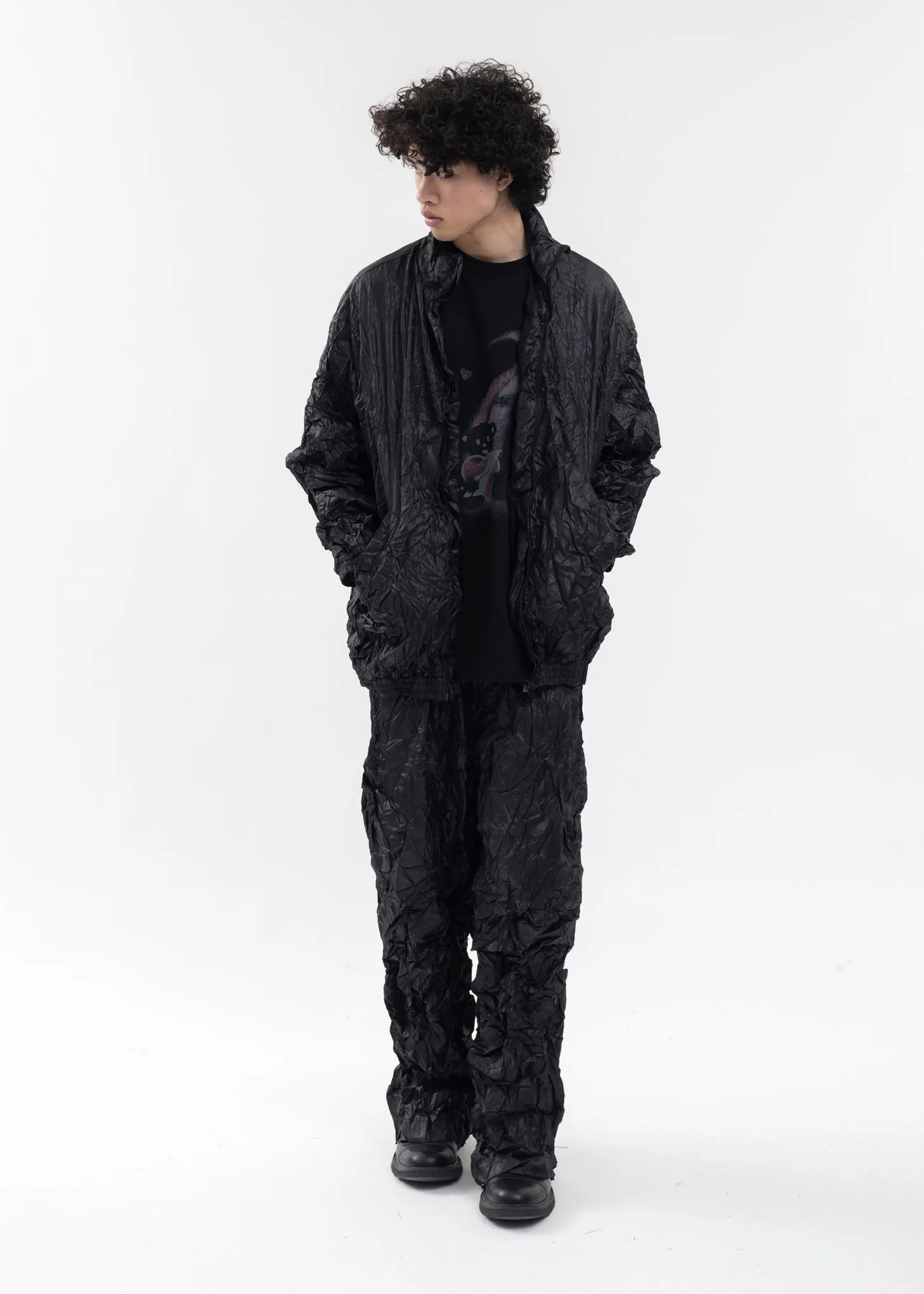 BLACK MENS CRINKLED TRAINING JUMPER