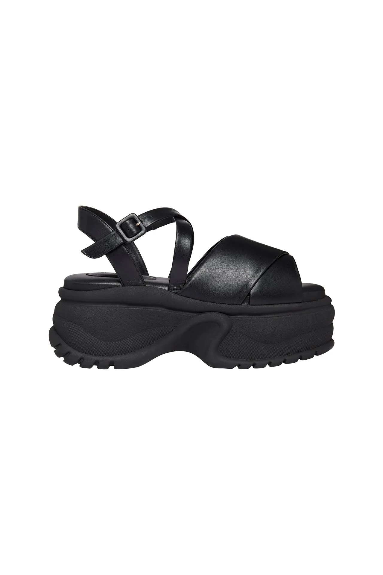 Black Platform Track Sole Sandal