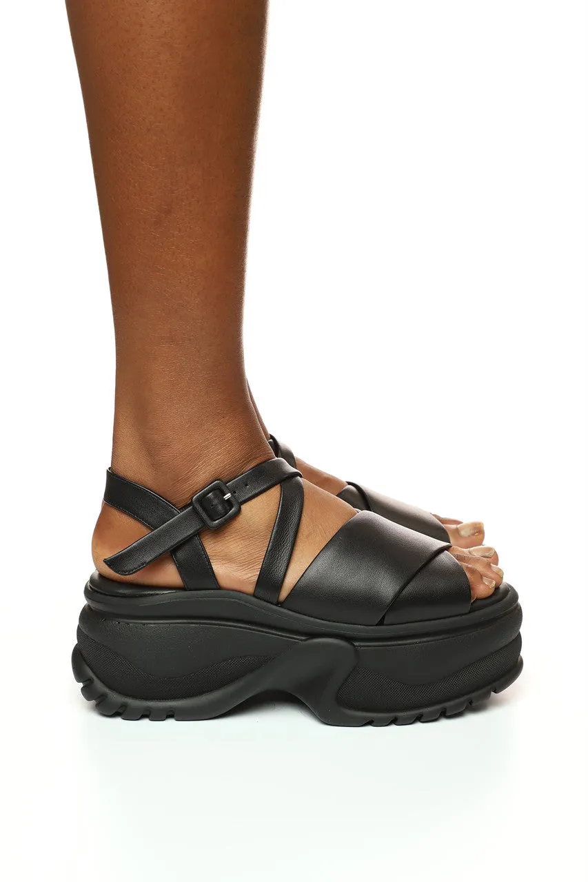 Black Platform Track Sole Sandal