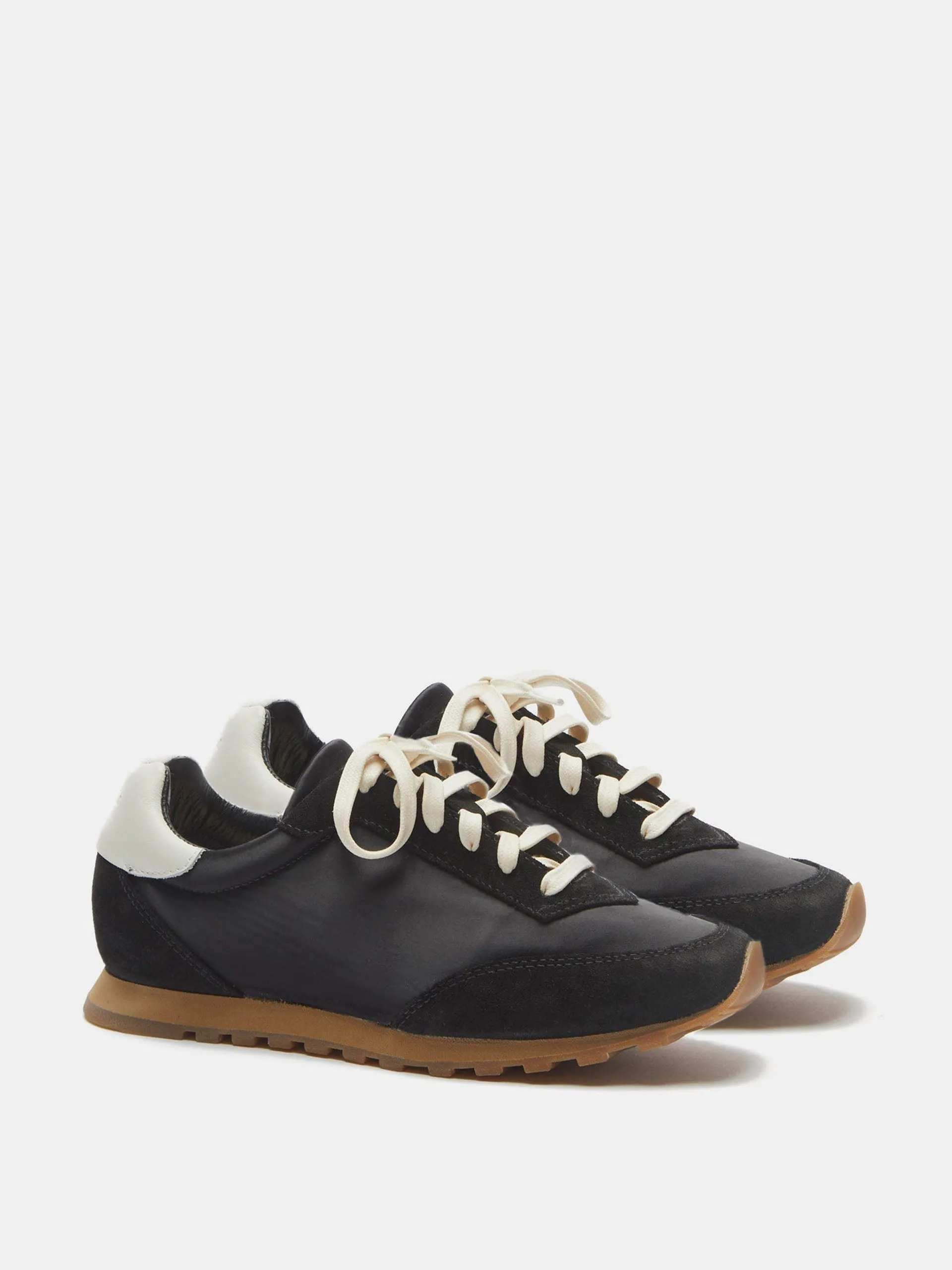 Black satin slim runner shoes