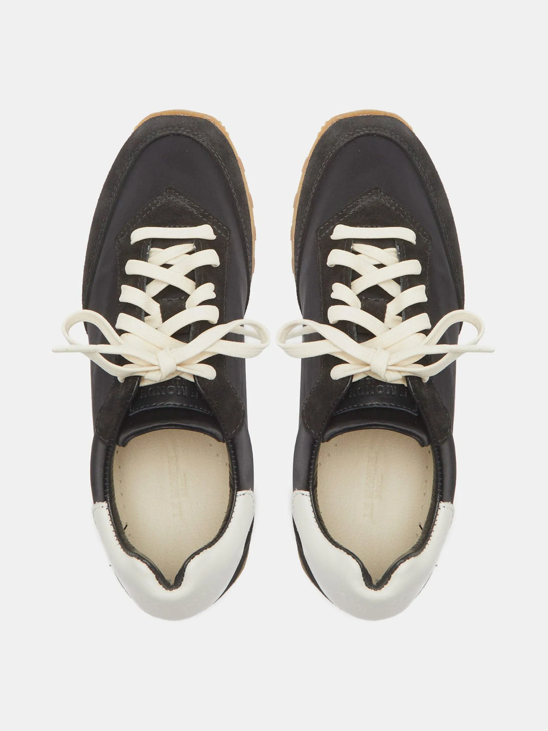 Black satin slim runner shoes
