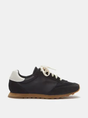 Black satin slim runner shoes