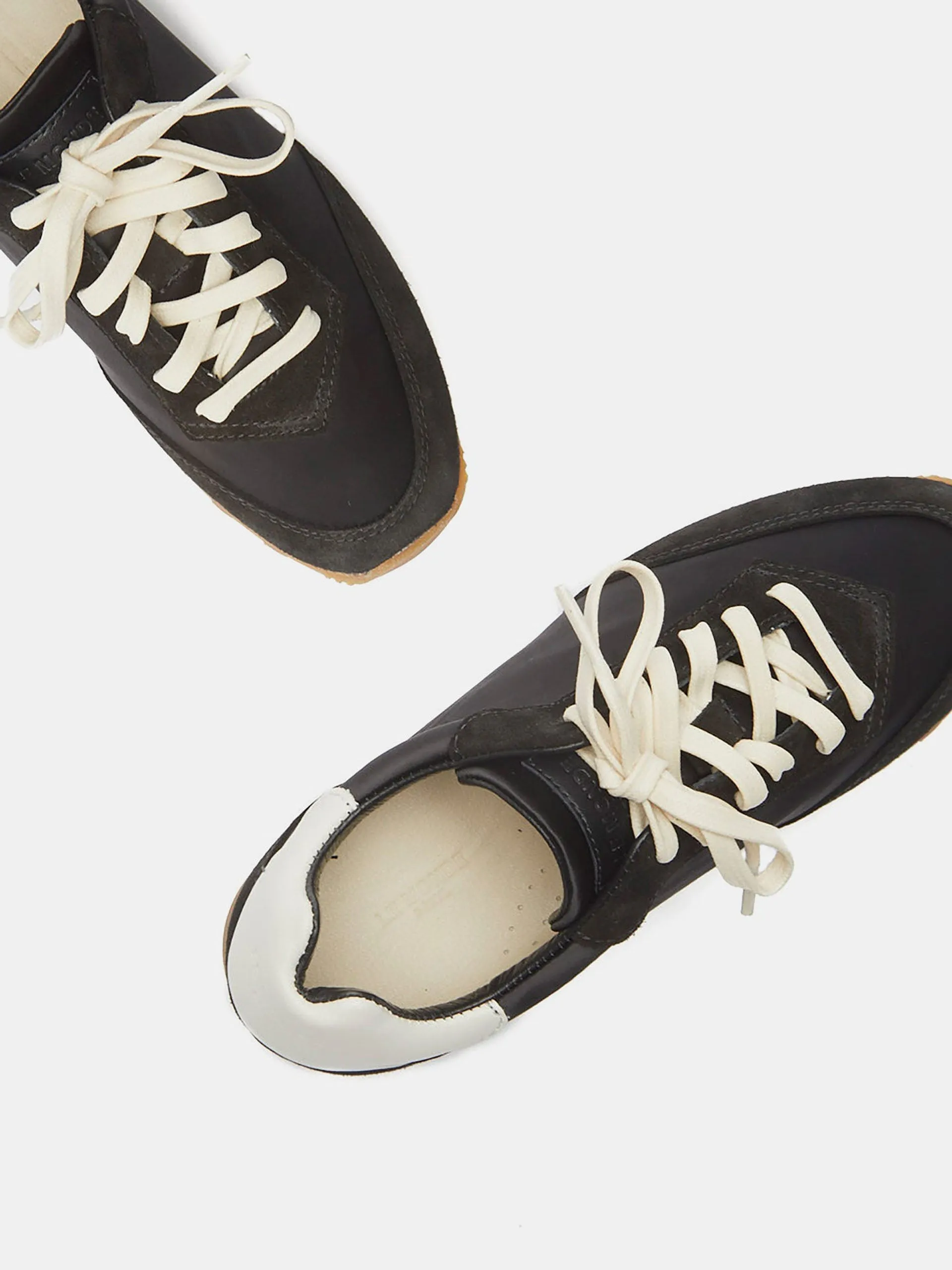 Black satin slim runner shoes