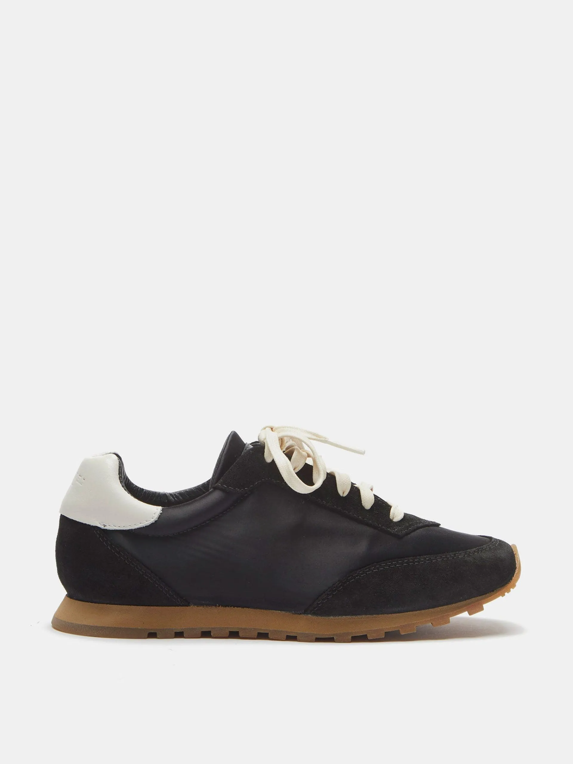 Black satin slim runner shoes