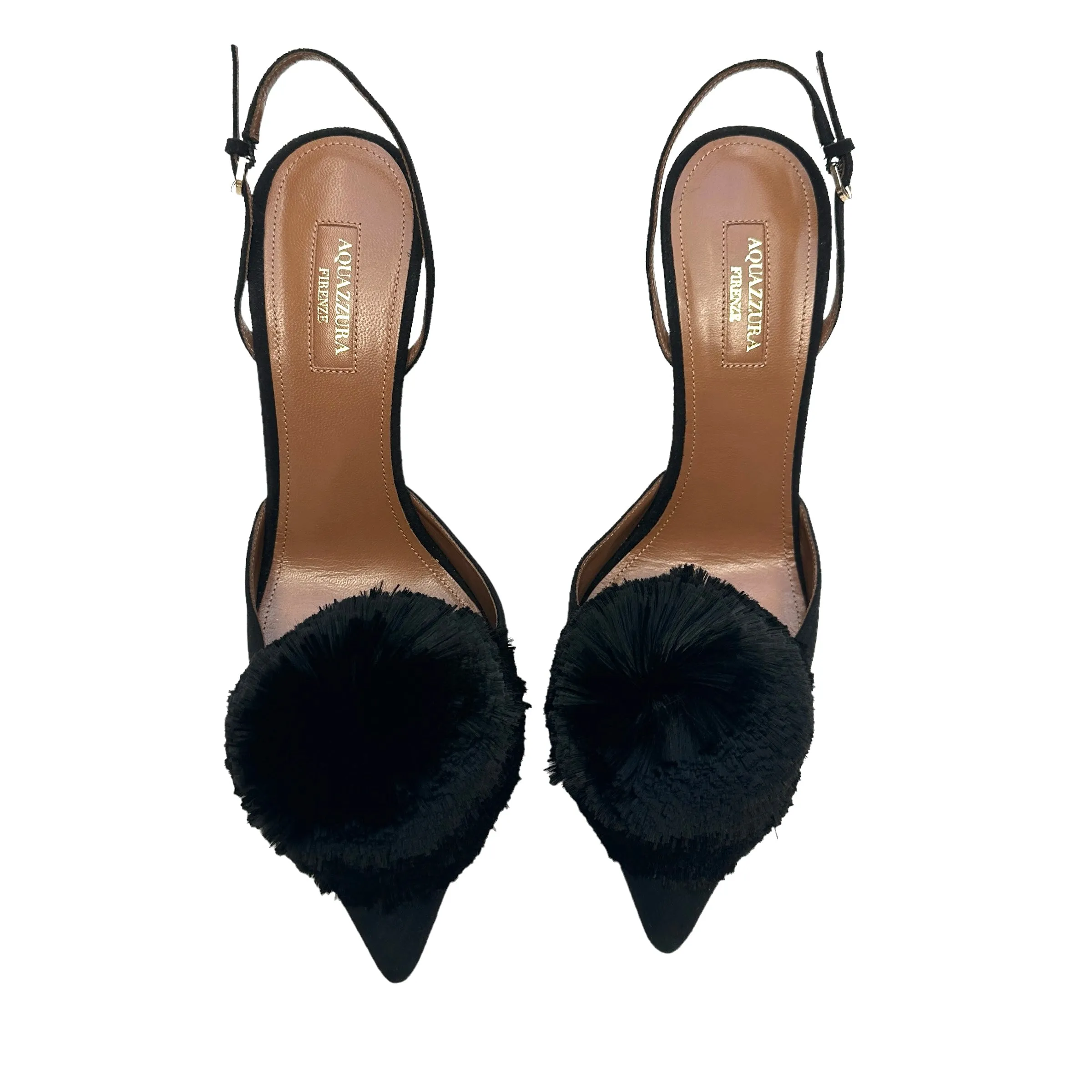 Black Suede Heels w/Pom Poms - 10