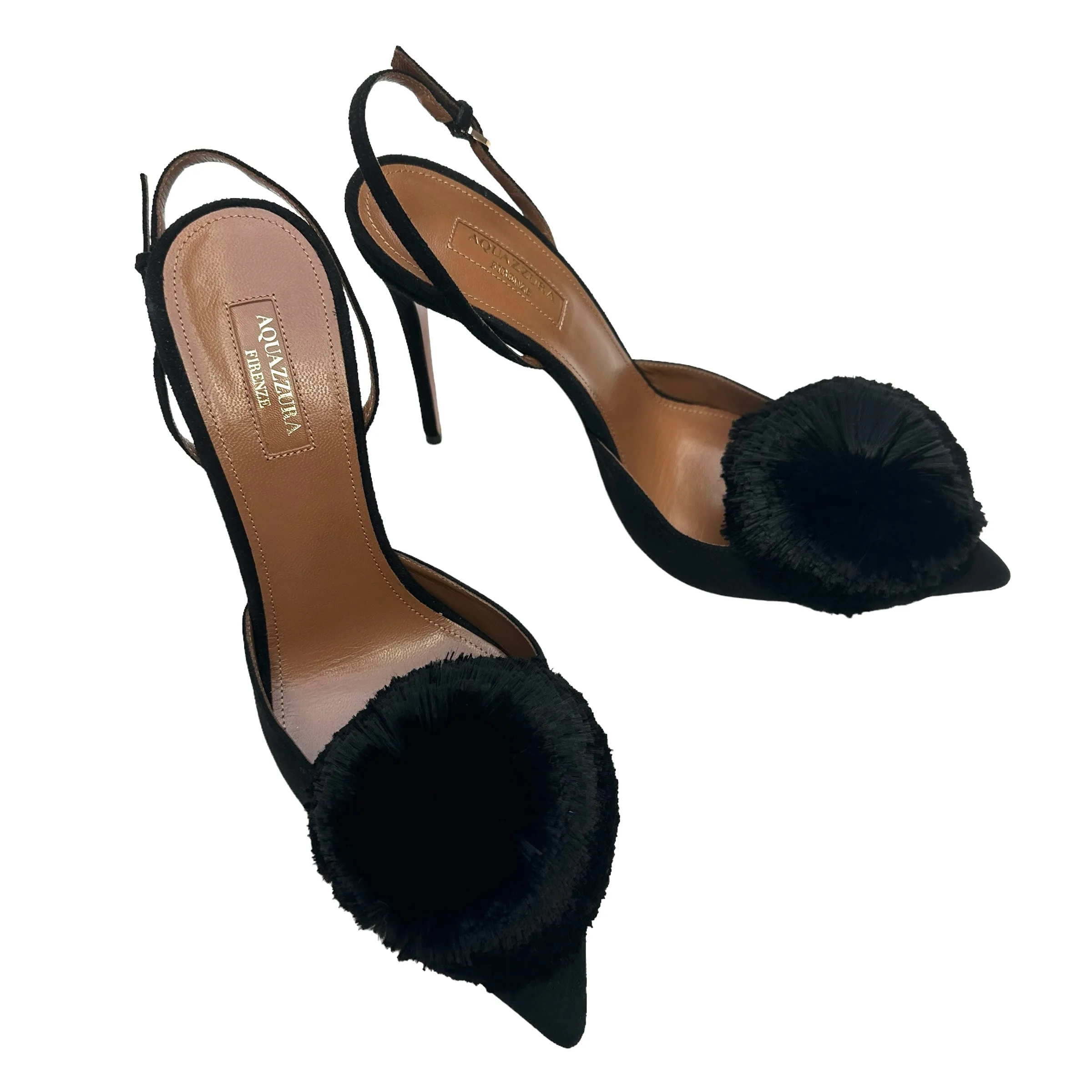 Black Suede Heels w/Pom Poms - 10