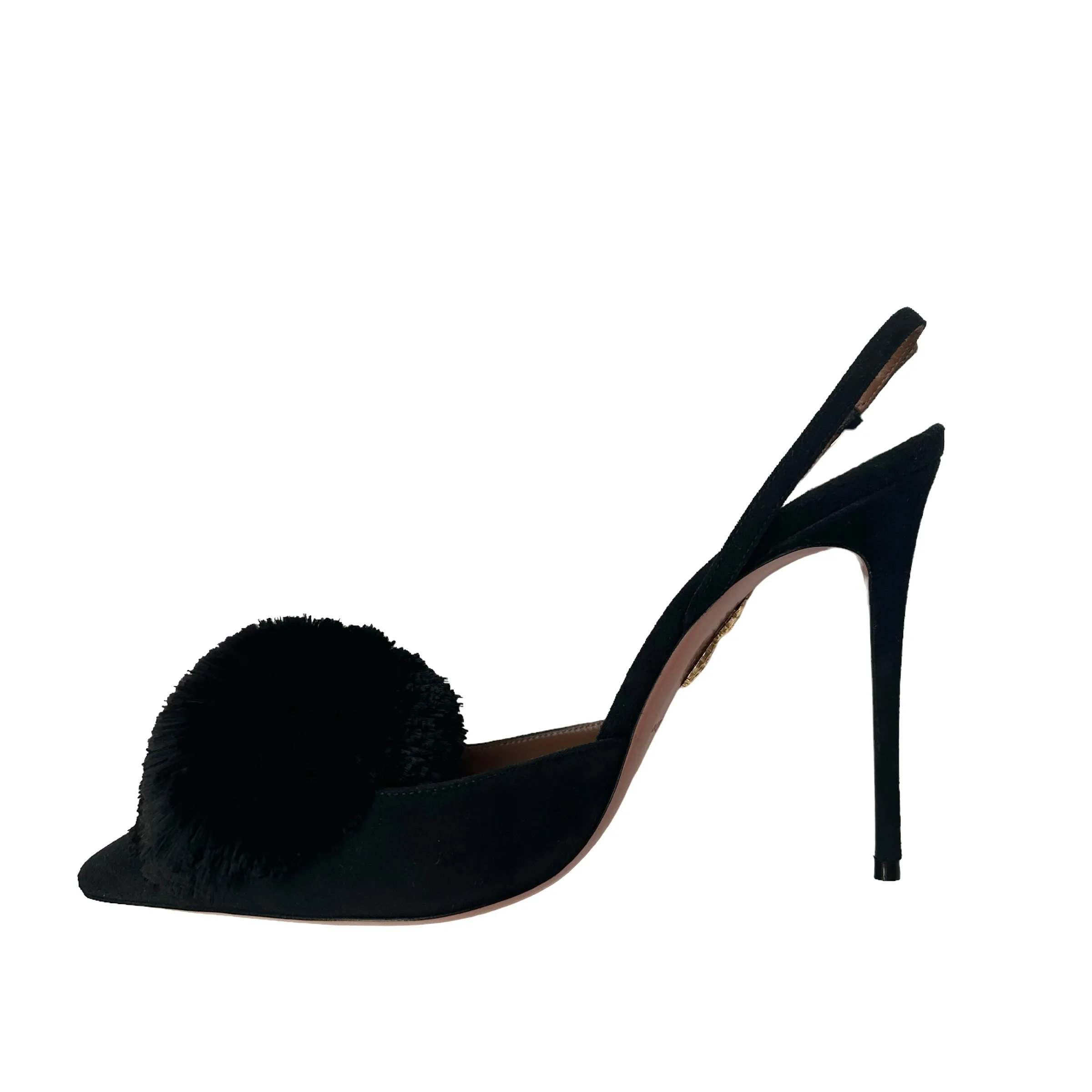 Black Suede Heels w/Pom Poms - 10