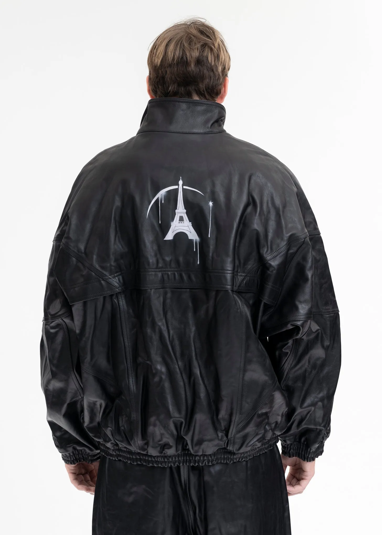 BLACK WRINKLE LEATHER TRACK JACKET