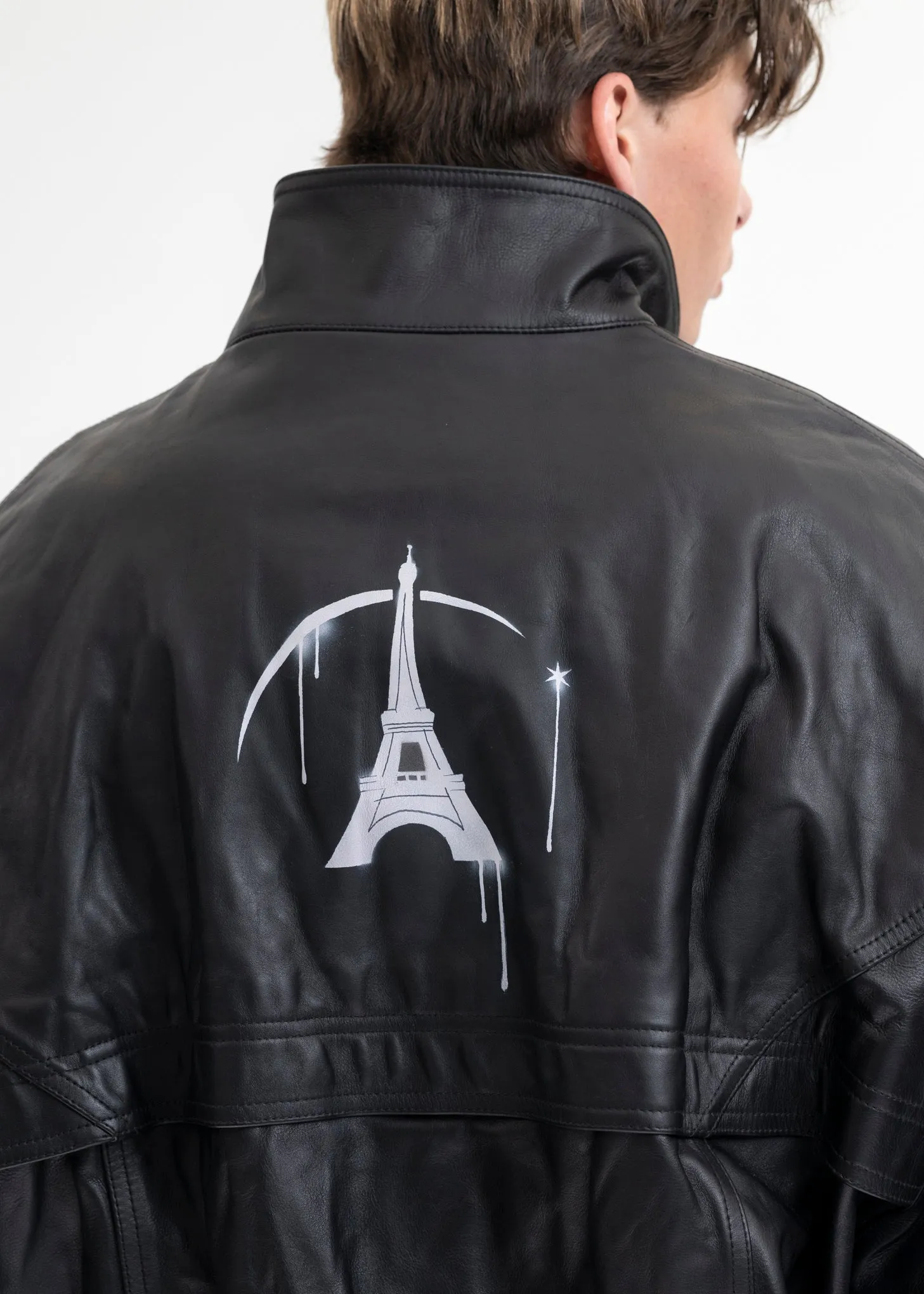 BLACK WRINKLE LEATHER TRACK JACKET