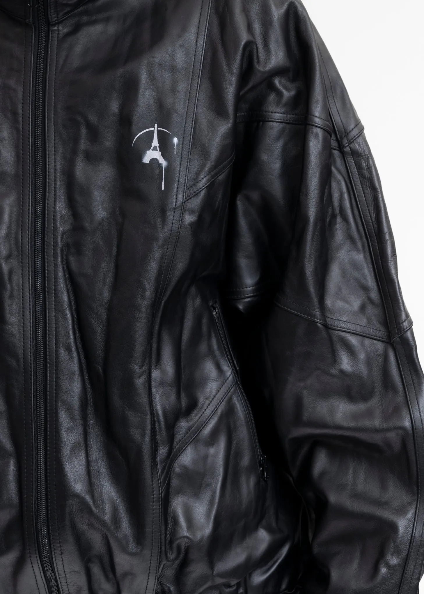 BLACK WRINKLE LEATHER TRACK JACKET
