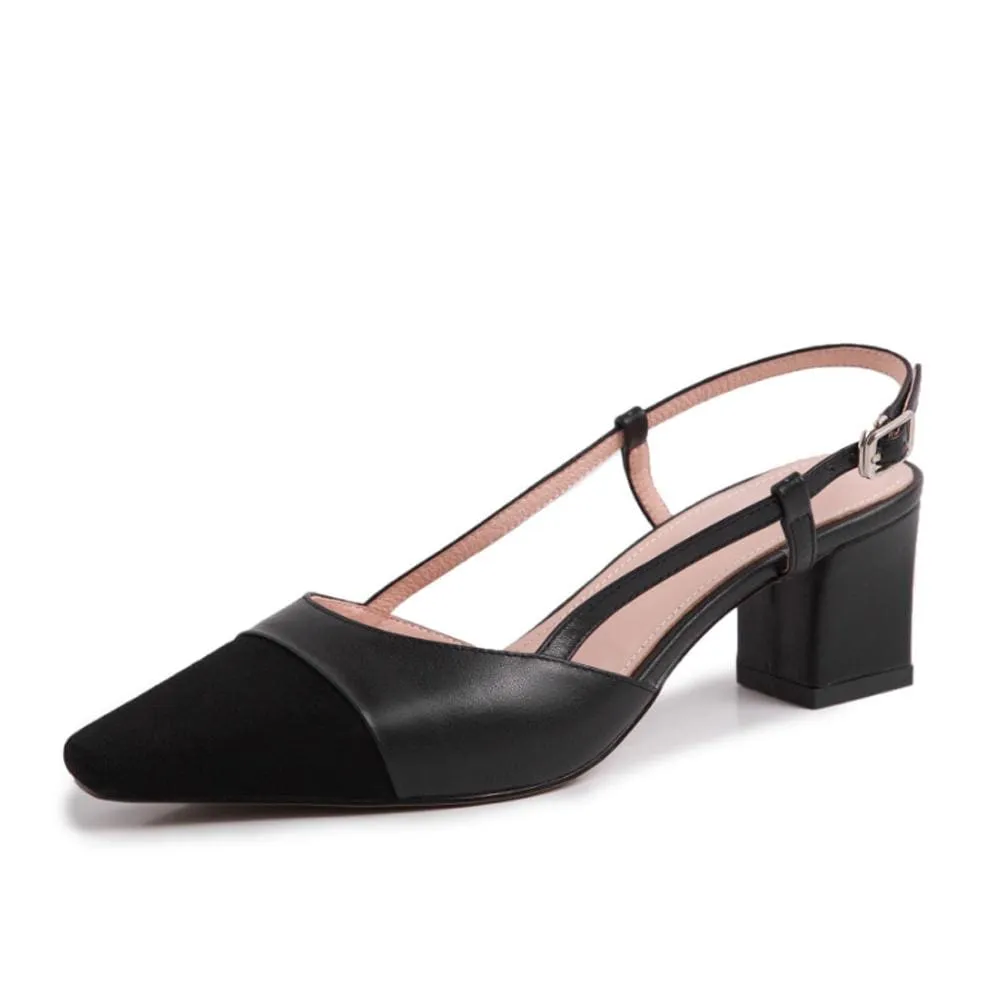 Block Heel Square Toe Slingback Court Sandals