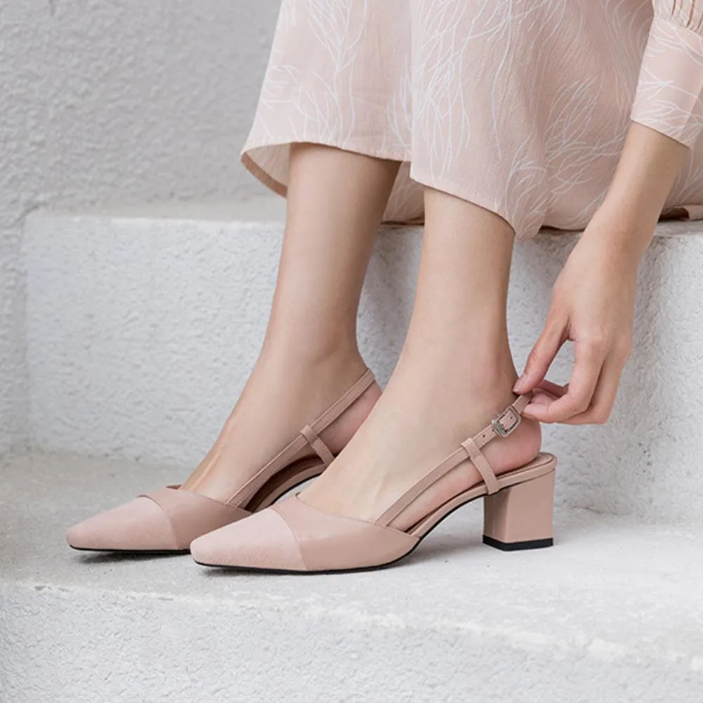 Block Heel Square Toe Slingback Court Sandals