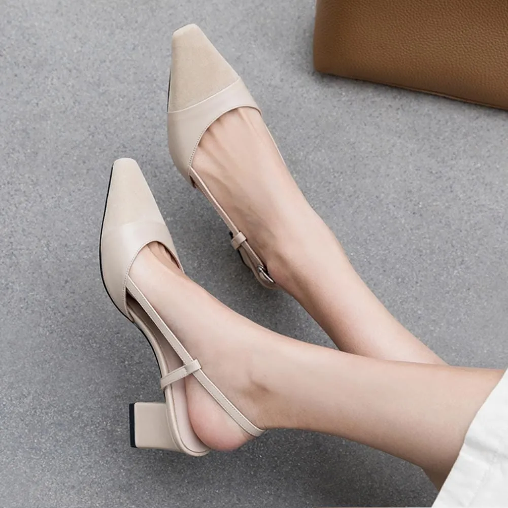 Block Heel Square Toe Slingback Court Sandals