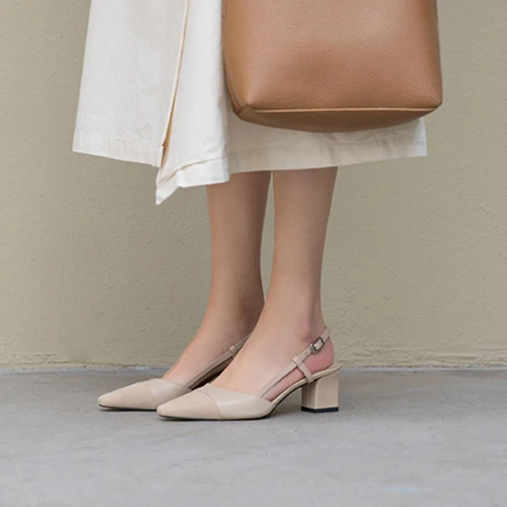 Block Heel Square Toe Slingback Court Sandals