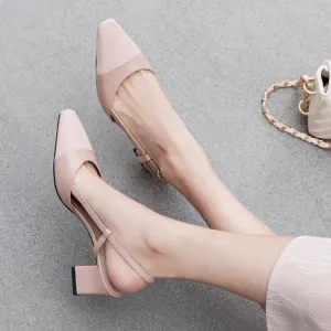 Block Heel Square Toe Slingback Court Sandals