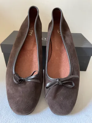 BRAND NEW HOBBS ODETTE DARK BROWN SUEDE BALLERINA FLATS SIZE 8/42