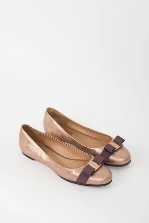 Bronze Leather Vara Bow Flat