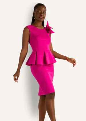 Cindy Hot Pink Bow Peplum Dress