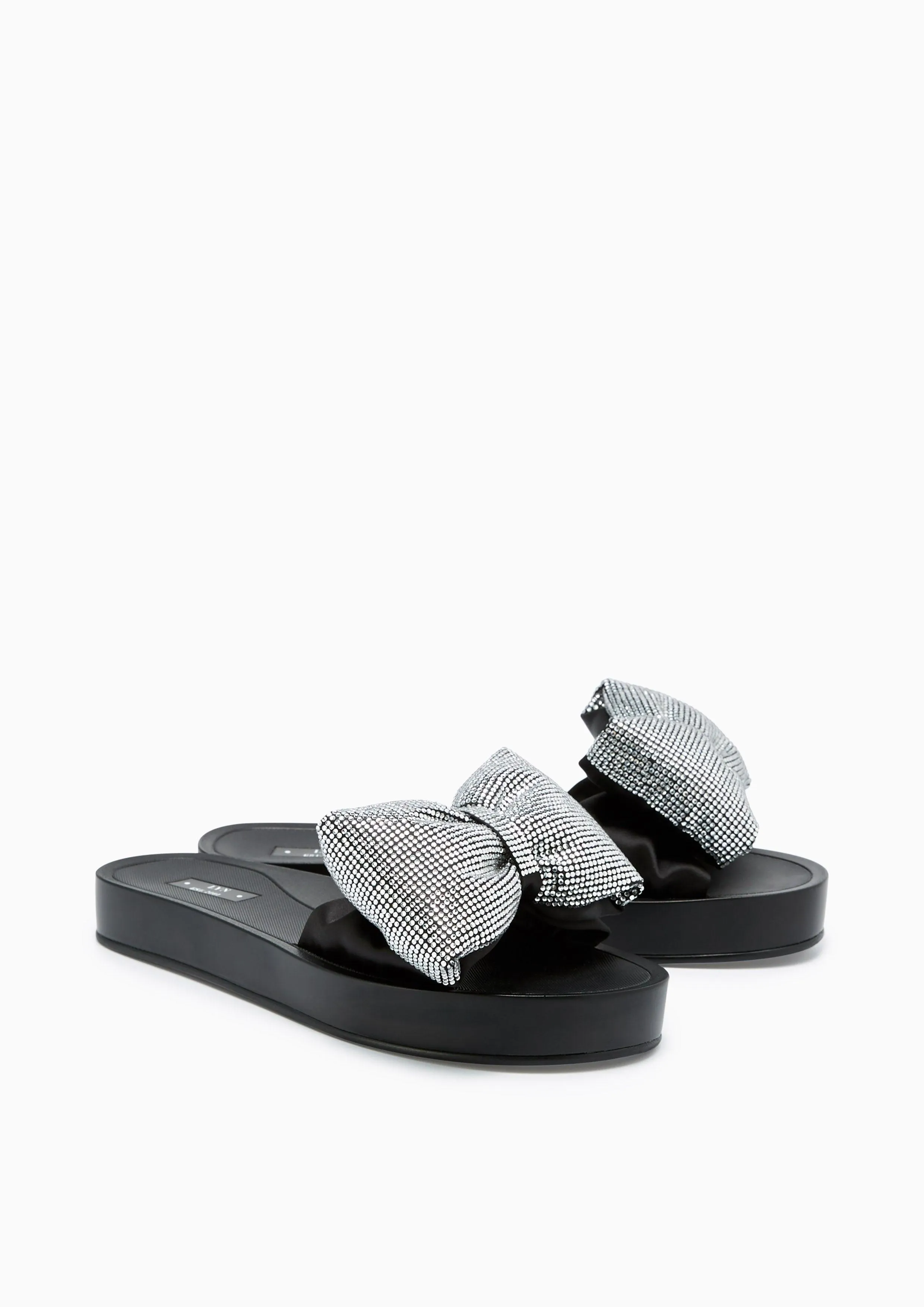 Clover Crystal Flat Sandals Black