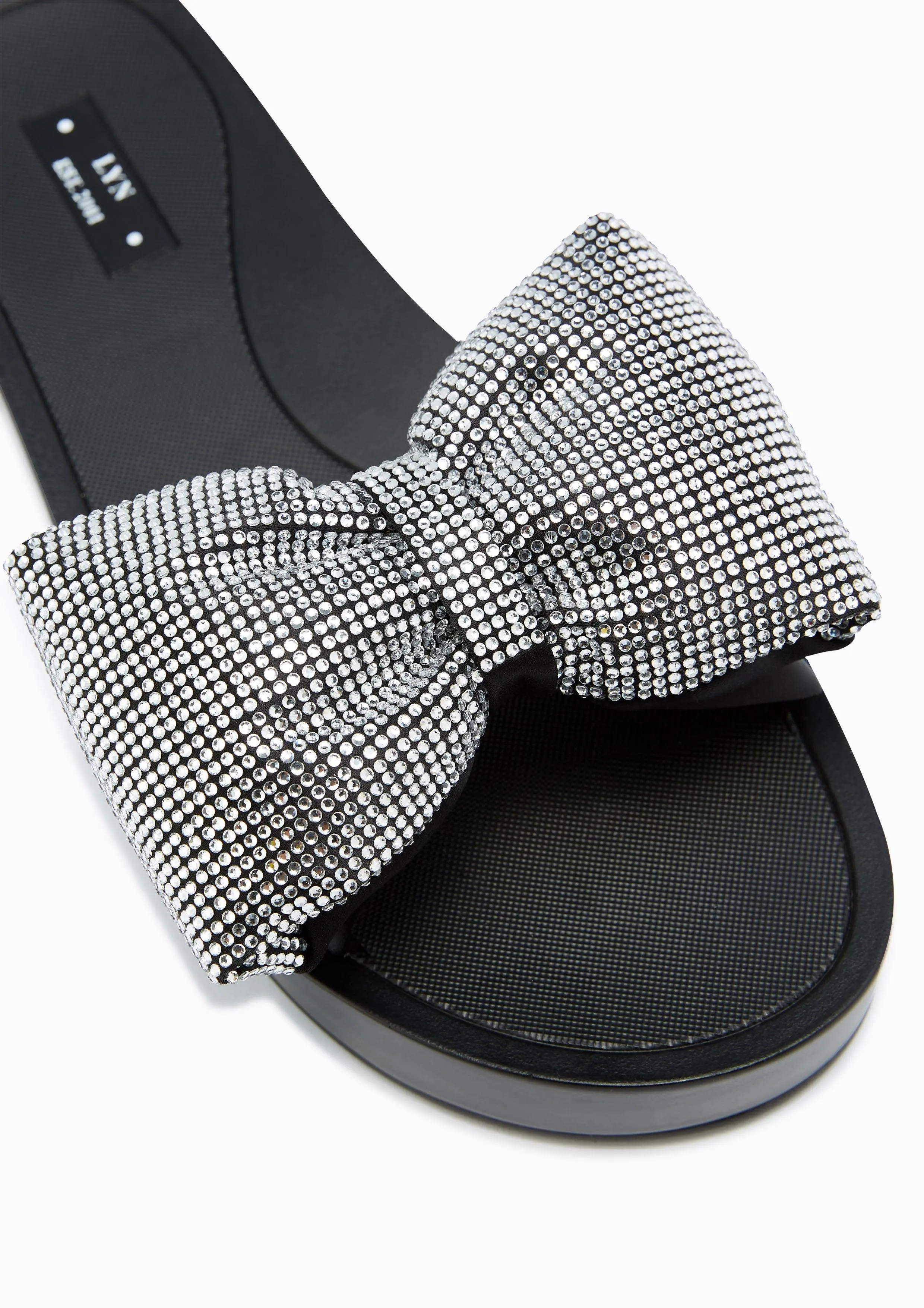 Clover Crystal Flat Sandals Black