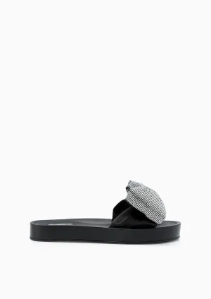 Clover Crystal Flat Sandals Black