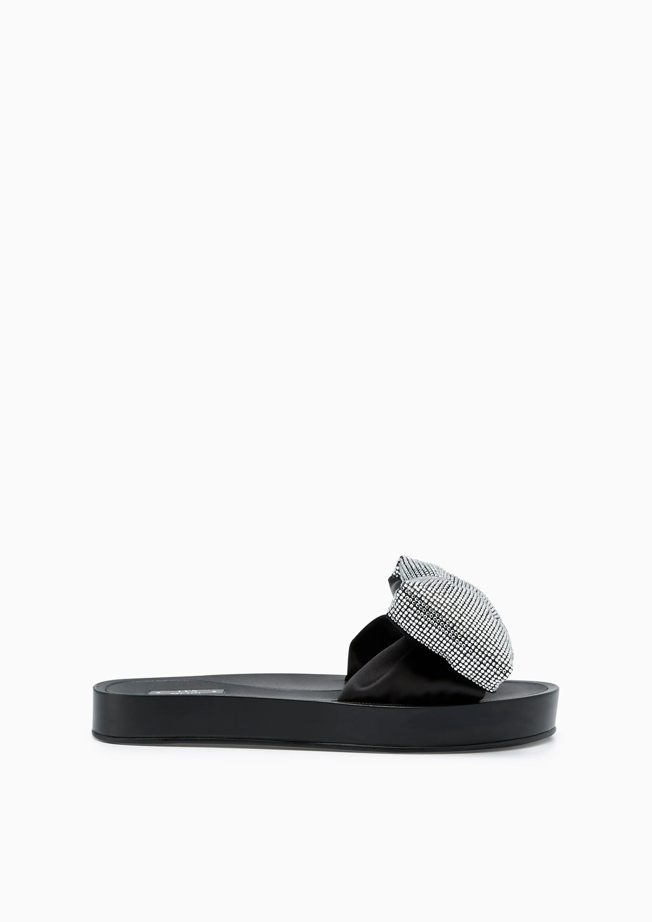 Clover Crystal Flat Sandals Black