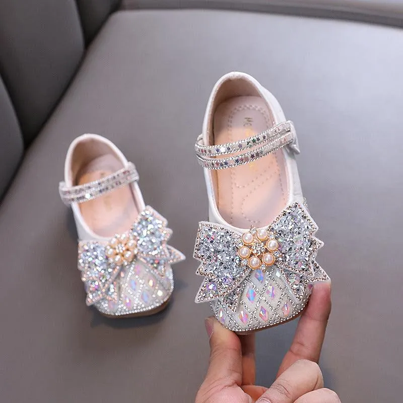 Colorful Princess Shoes Girls' Rhinestone Bow Shoes Sparkling Princess Flats