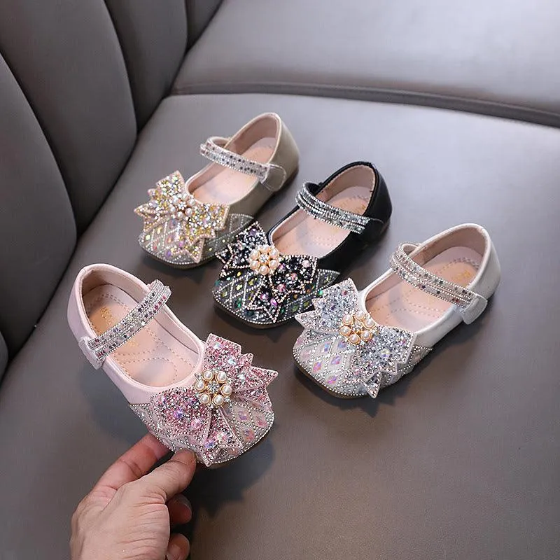 Colorful Princess Shoes Girls' Rhinestone Bow Shoes Sparkling Princess Flats