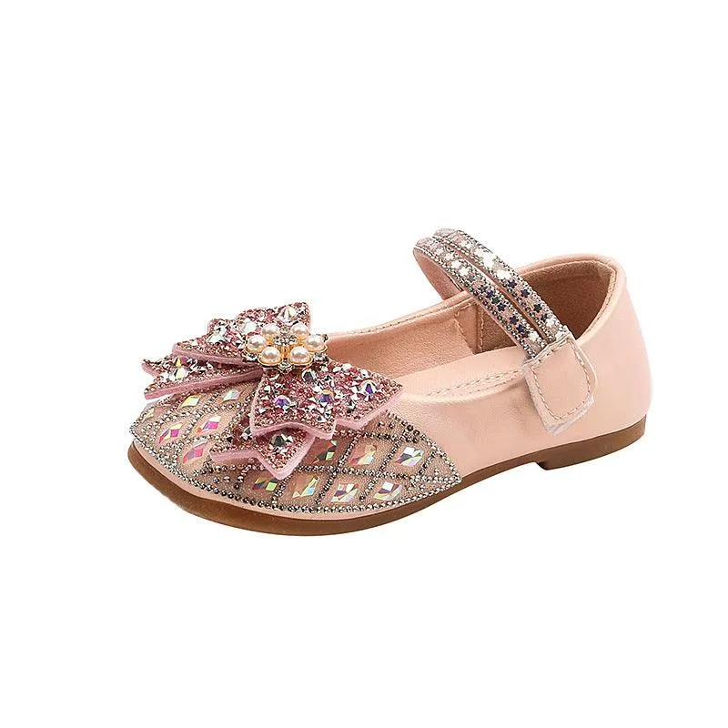 Colorful Princess Shoes Girls' Rhinestone Bow Shoes Sparkling Princess Flats