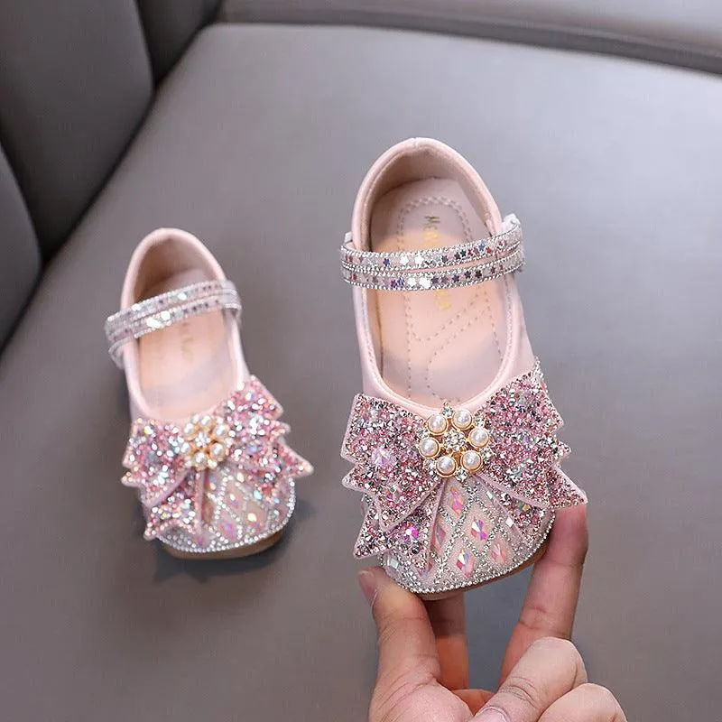 Colorful Princess Shoes Girls' Rhinestone Bow Shoes Sparkling Princess Flats