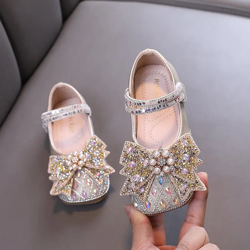 Colorful Princess Shoes Girls' Rhinestone Bow Shoes Sparkling Princess Flats