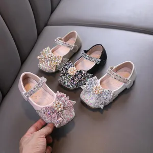 Colorful Princess Shoes Girls' Rhinestone Bow Shoes Sparkling Princess Flats