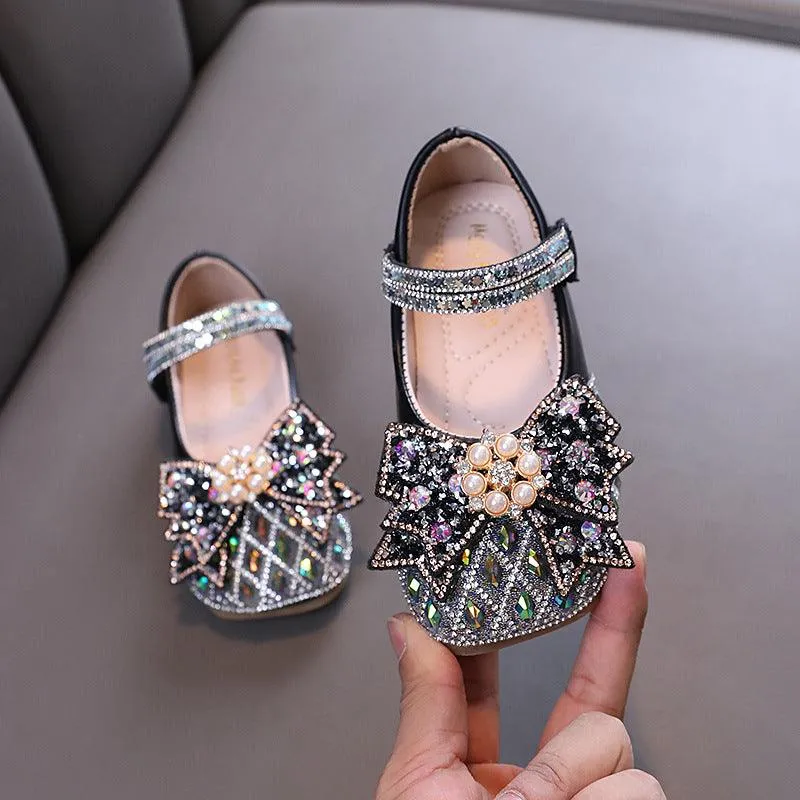 Colorful Princess Shoes Girls' Rhinestone Bow Shoes Sparkling Princess Flats
