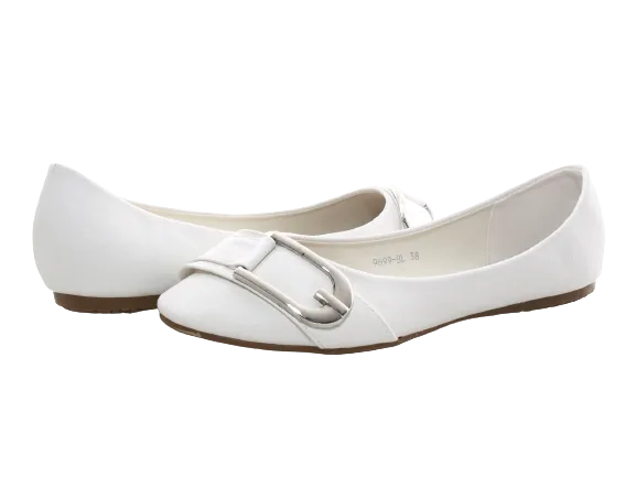 Damen Slipper Halbschuhe Ballerina Loafer Mokassins Slip On Flats Freizeit White # 9699